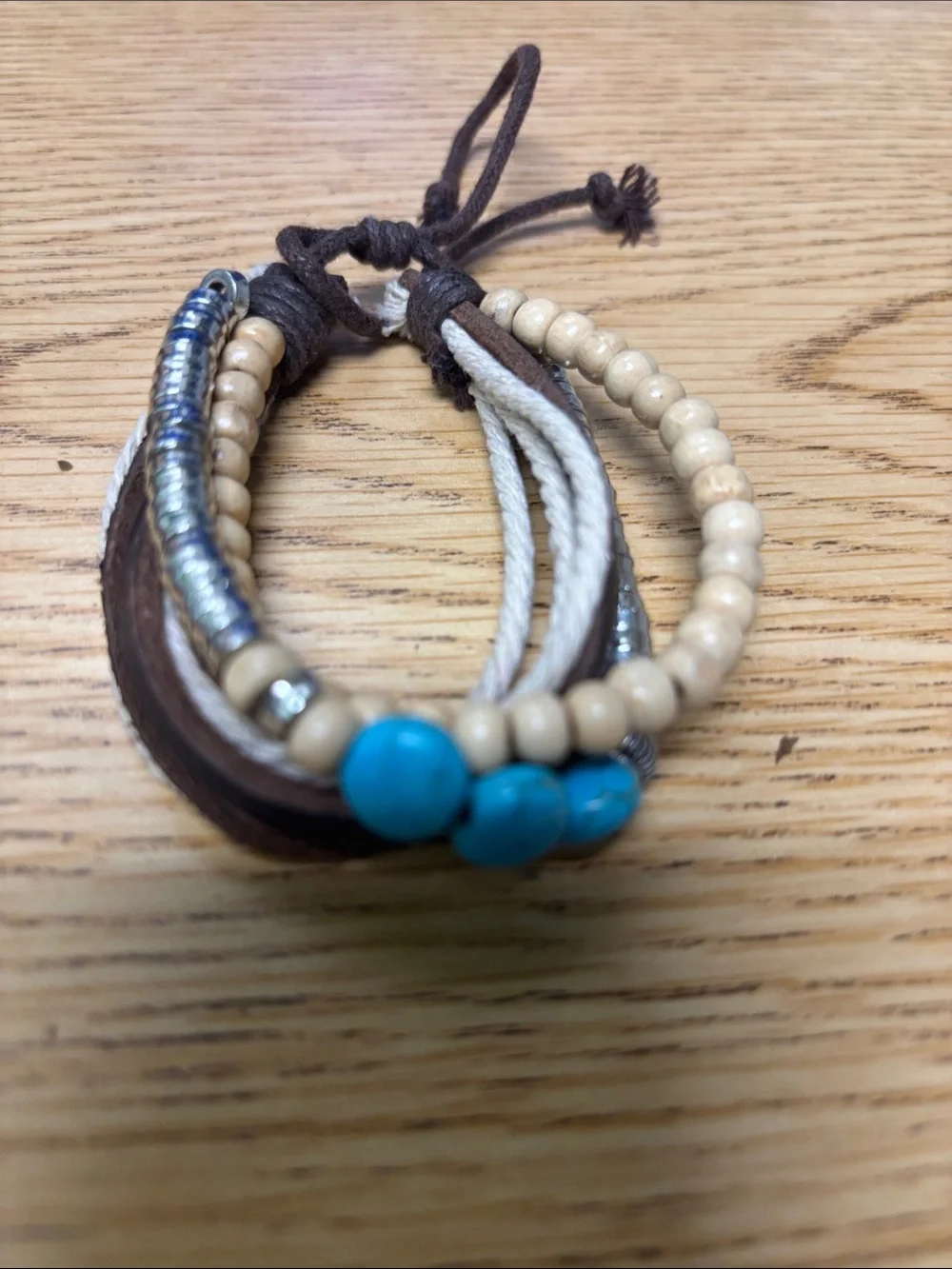 Turquoise and Beige Multi-Strand Boho Bracelet